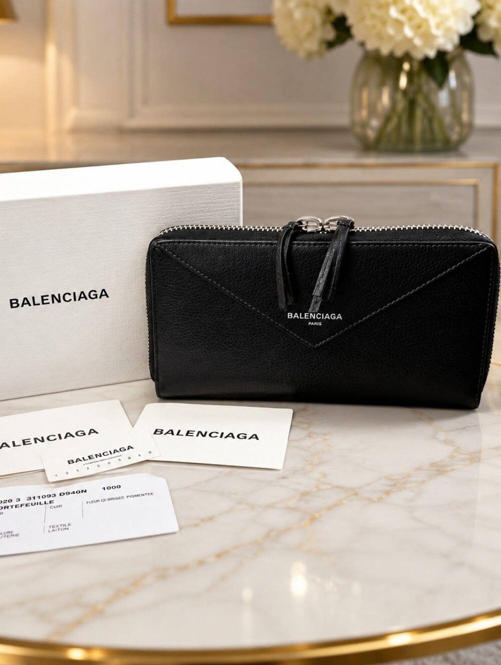 Balenciaga Calf Leather Zip Around Portefeuille Wallet Branded Box + Papers